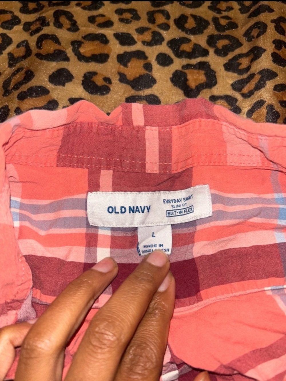 Old Navy Coral and Pink Plaid Kids Button-Down Shirt